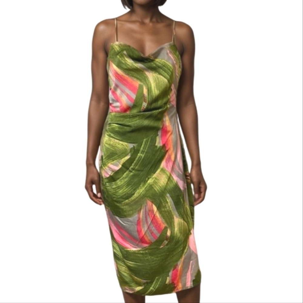 NEW! BCBG Multicolor Abstract  Midi Slip Dress XS.